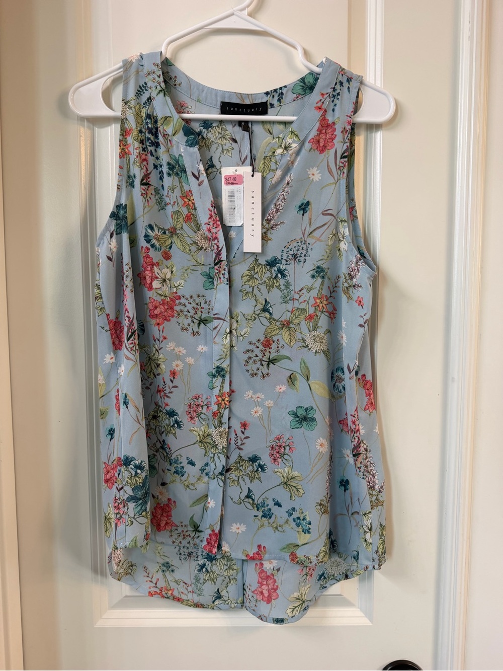 Sanctuary Blue Floral Botanical Sleeveless High Low Blouse M NWT